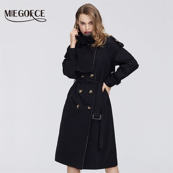 

miegofce spring collection womens cloak warm windproof coat trench windbreaker with buttons 211021, Tan;black