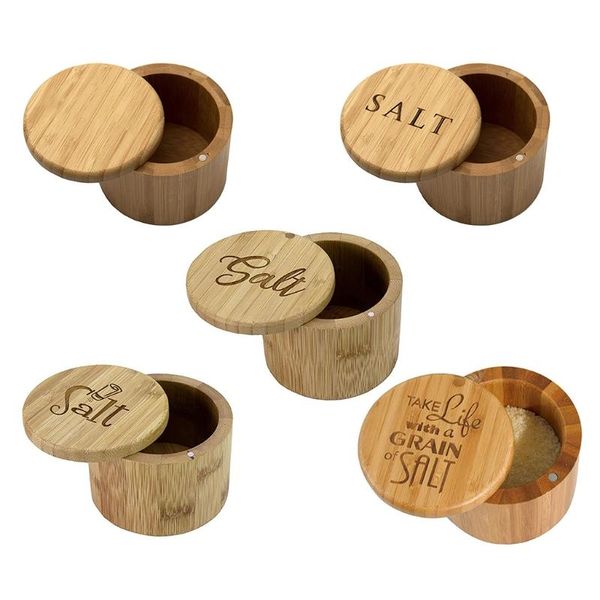 

round bamboo seasoning box with swivel lid natural non-toxic rotating cover salt shaker environmentally friendly jar p31e storage bottles &
