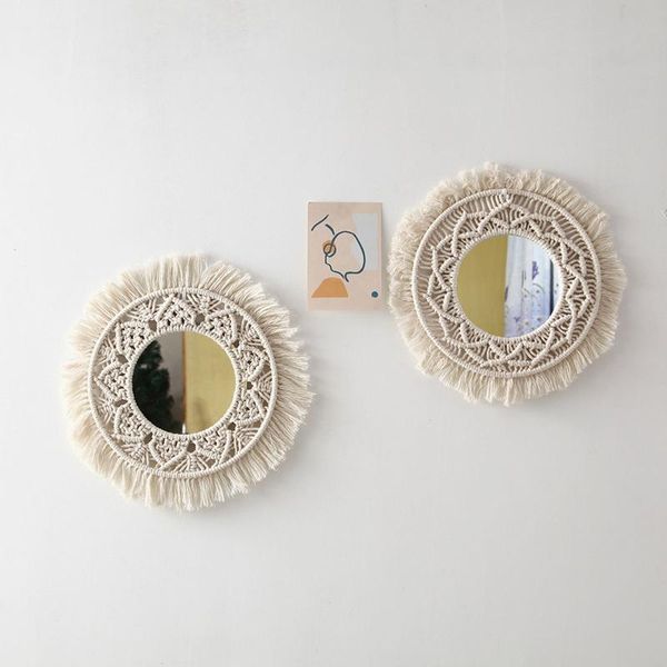 

mirrors ins nordic wall hanging mirror boho art tapestry makeup with fringe for home decoration