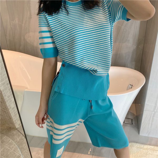 

2021 summer women's new age reducing college stripe color blocking four bar ice silk short sleeve t-shirt, White