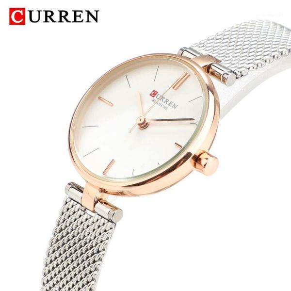 

wristwatches curren creative uk style quartz watch women's dress silver steel mesh watches clock ladies bracelet relogios feminino gift, Slivery;brown