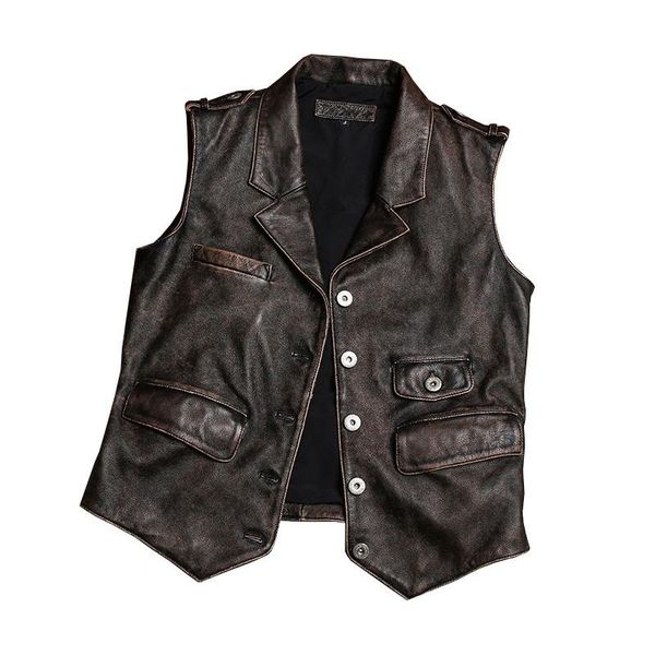 

men's vests 2021 vintage brown men spring casual large size xxxl genuine cowhide russian short slim fit natural leather vest, Black;white