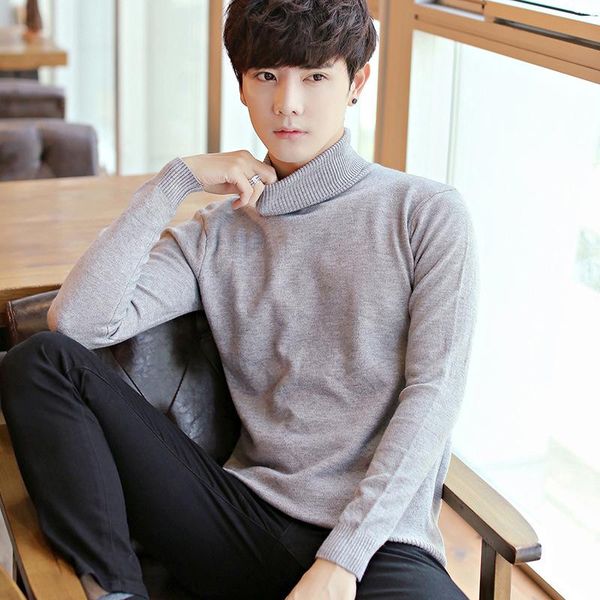 

men's sweaters autumn pullover long sleeve high neck sweater casual slim cotton elastic fashion top, White;black