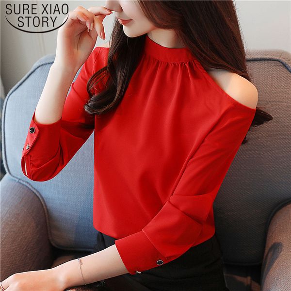 

long sleeve white chiffon blouses ladies button blouse shirts solid women and blusas mujer de moda 5714 50 210510