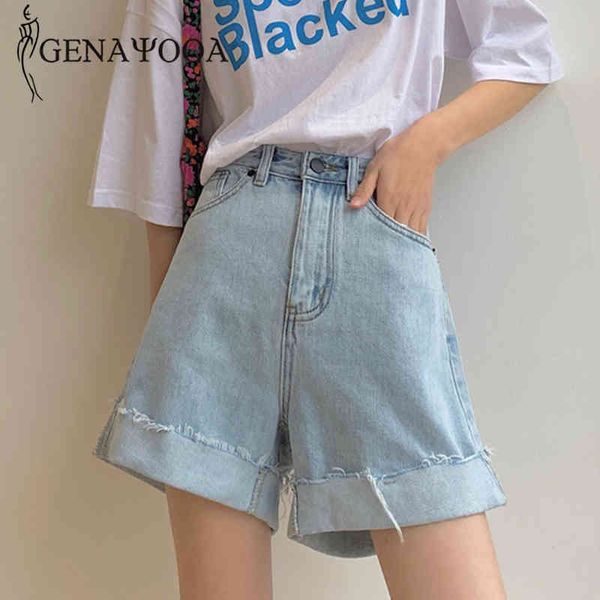 

genayooa summer high waisted casual for women denim loose wide leg shorts feminino korean style 210417, White;black