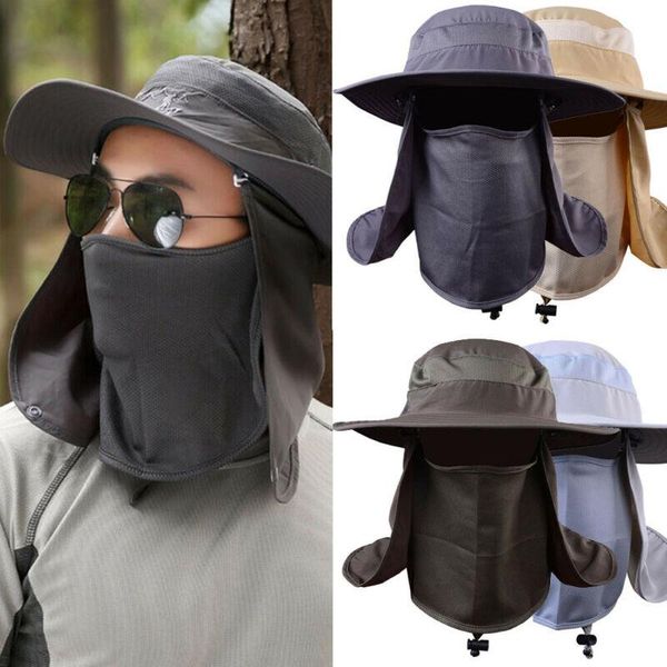 

cloches summer women men 360Â°outdoor uv protection ear flap neck cover sun hat cap fishing hunting hiking buckets hats, Blue;gray