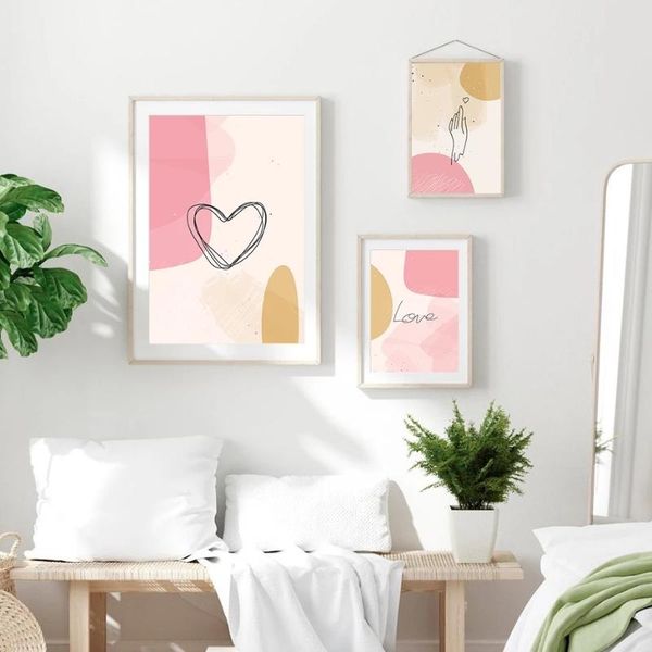 

paintings abstract shapes pink background poster love quote wall art canvas painting modern print living room decoretion interior decor