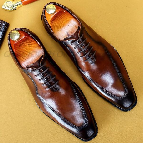 

dress shoes lacing genuine leather formal for men wedding brogue business oxford party black coffee square head tvzo