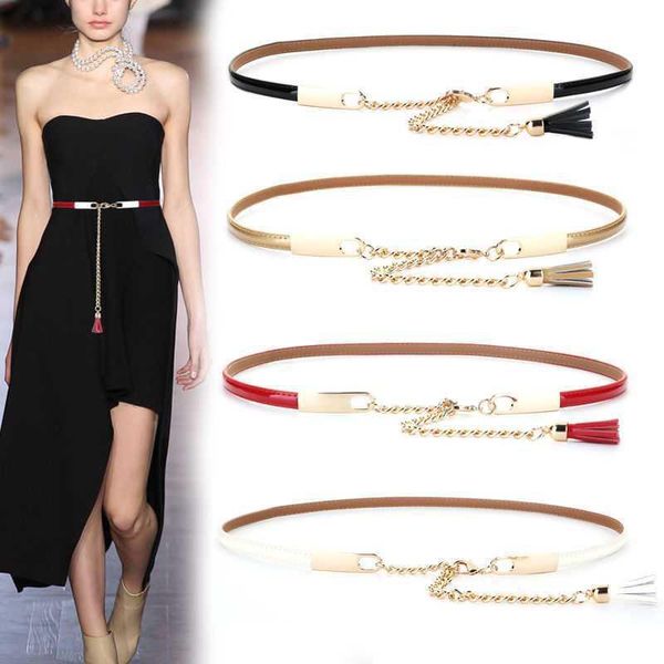 

belts women's genuine split leather thin waist belt for dress, Black;brown