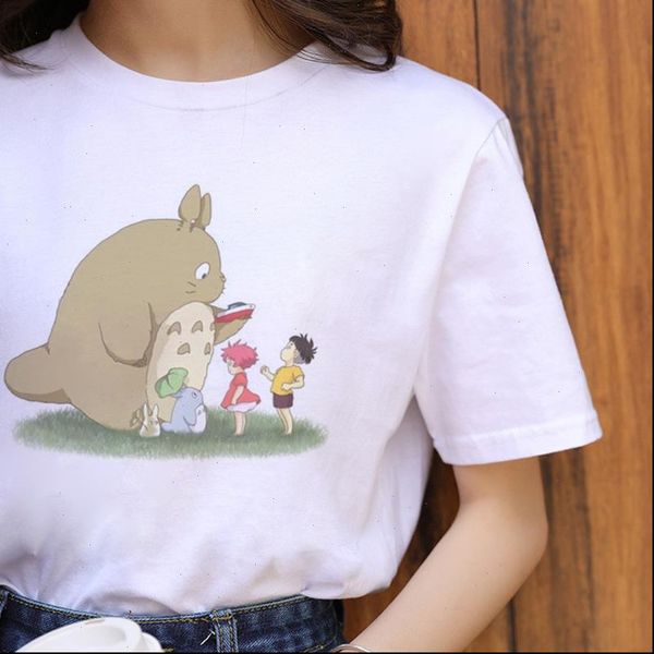 

totoro harajuku ullzang t shirt women studio ghibli kawaii miyazaki hayao cartoon cotton 90s, White