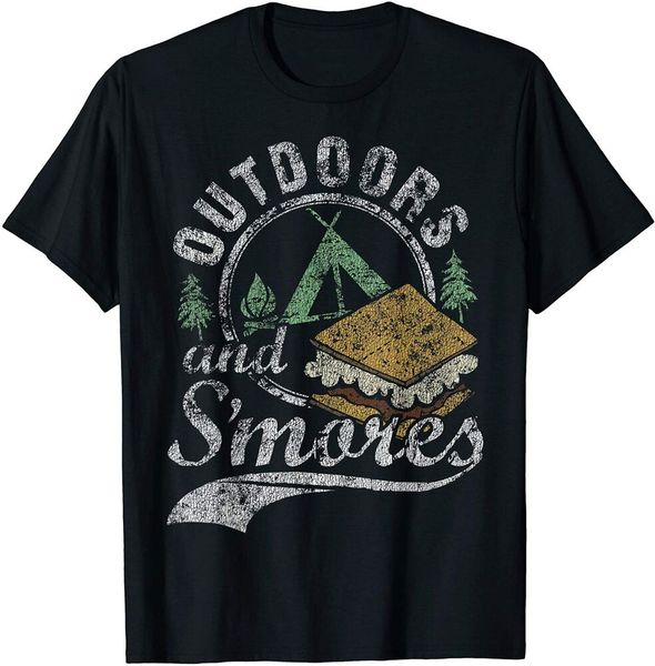 

outdoors & s'mores funny campfire camping distressed t-shirt size s-5xl, White;black