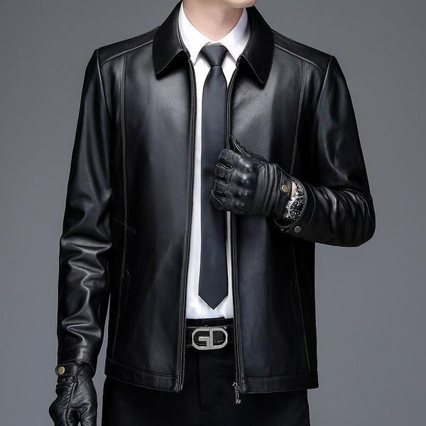 

men's leather & faux lhfff men genuine jacket korean classic menswear spring and autumn plus size 4xl, Black