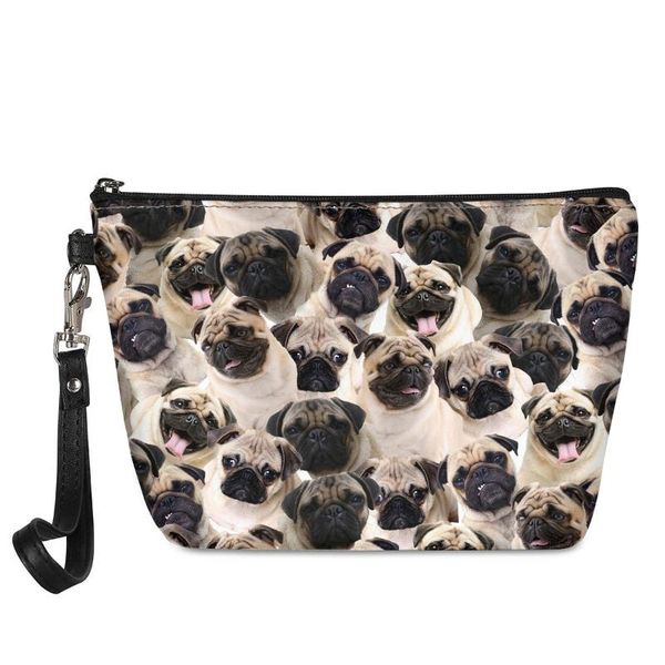 

cosmetic bags & cases forudesigns women's bag 3d kawaii pugs dog printing makeup multifunction travel portable toiletry for female