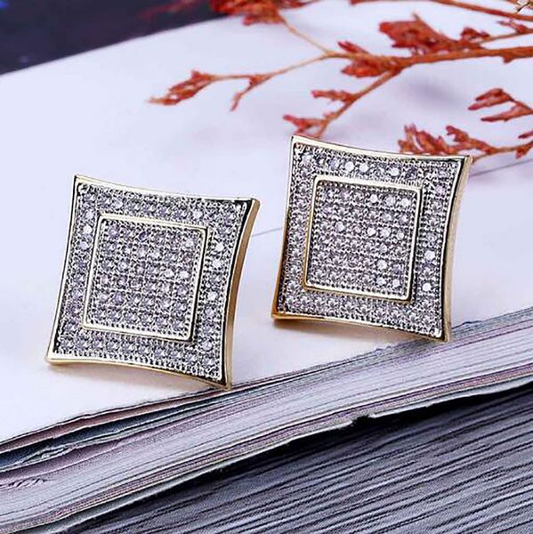 

mens kite 3d cz gold bling bling square earrings custom micro pave earrings hip hop stud earring hip hop jewelry, Golden;silver