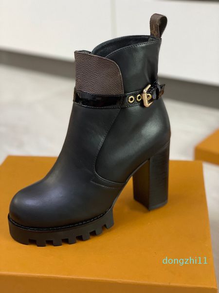 

designer-women snow boots leather ankle boot chunky heel martin shoes print leather platform desert lace-up boot 5cm 10 colors, Black