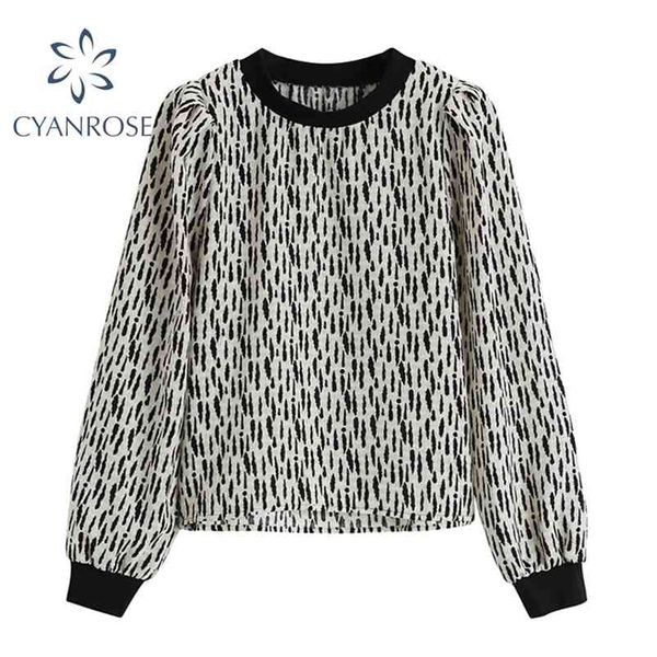 

fashion vintage striped blouses and shirts for woman elegant lantern long sleeve korean ol ins baggy pullover blusas 210430, White