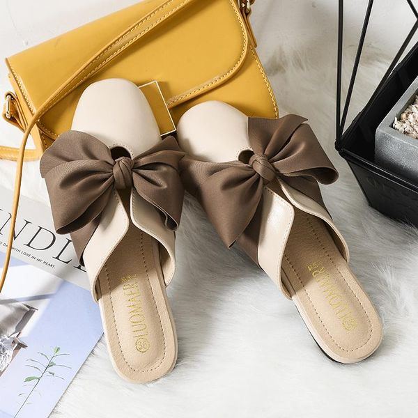 

bowknot design woman mules shoes square toe sandals silk ribbon slippers 41-43 big size flip flops ladies brand, Black