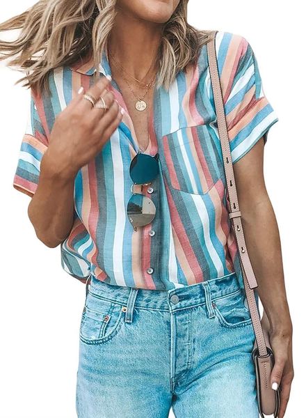 

t-shirt t-shirt 2019 summer new contrast striped women's shirt, White