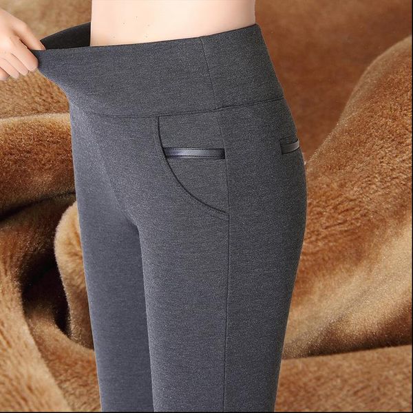 

winter warm pants high waist women legging velvet skinny fleece pencil large size 5xl stretch trousers female, Black