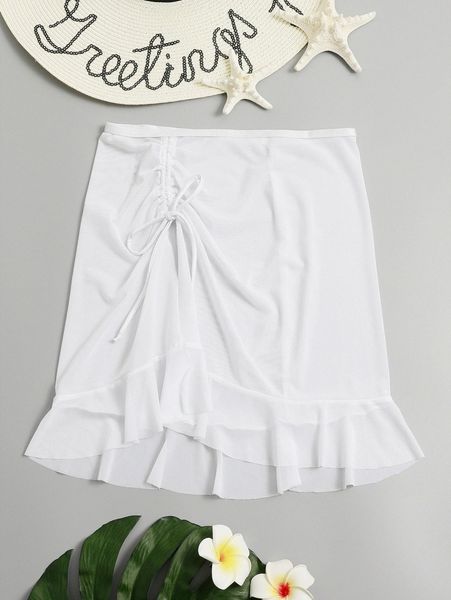 

ruffle hem drawstring decor beach skirt h6cz#, White;black