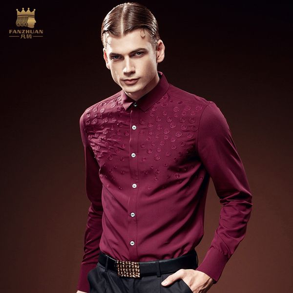 

men's dress shirts fanzhuan shirt long sleeve autumn stretch slim fashion jacquard wine red party clothing z0rw, White;black