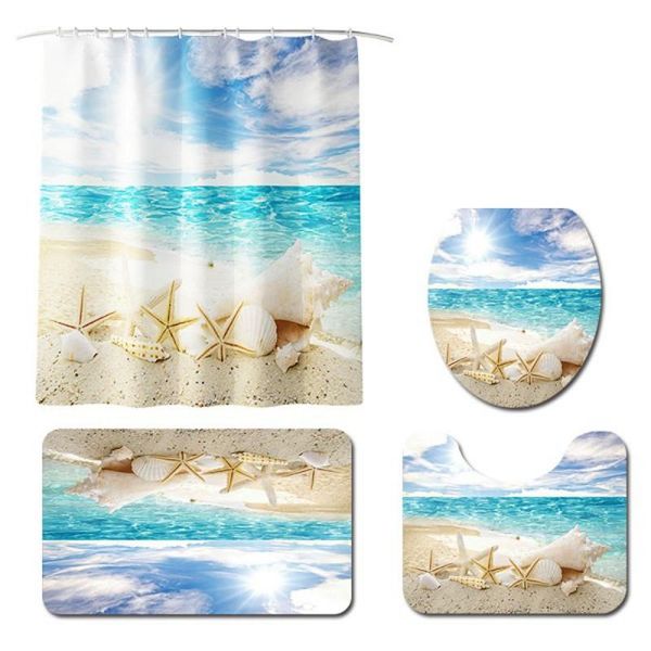 

shower curtains starfish print bathroom mat set waterproof antibacterial anti-slip carpet comfortable toilet seat cushion