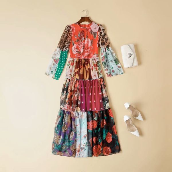 

casual dresses europe and the united states women's clothing spring edition long sleeved round neck floral print fashionable dress j8wi, Black;gray