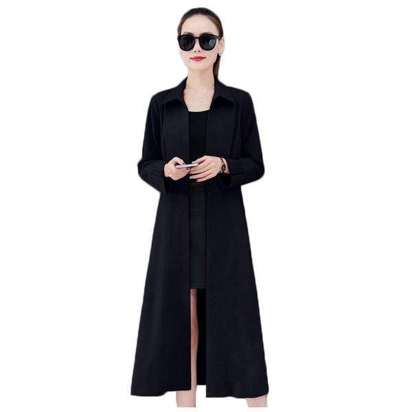 

women's trench coats 2021 fashion windbreaker coat spring autumn long over-the-knee female loose thin outcoat plus size 4xl l11, Tan;black