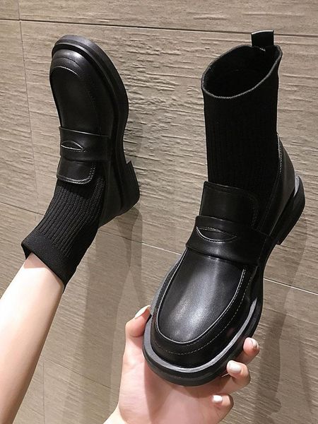 

boots women's shoes 2021 autumn fashion knitted elastic socks casual leather, Black