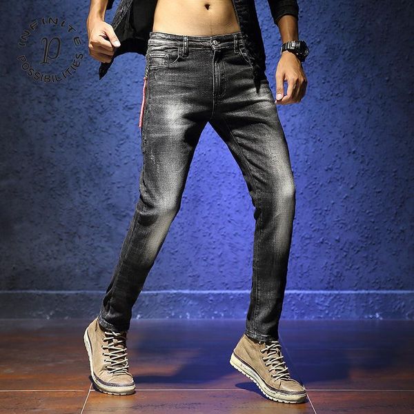 

arrivals men's jeans elastic embroidery ripped biker denim pants, Blue