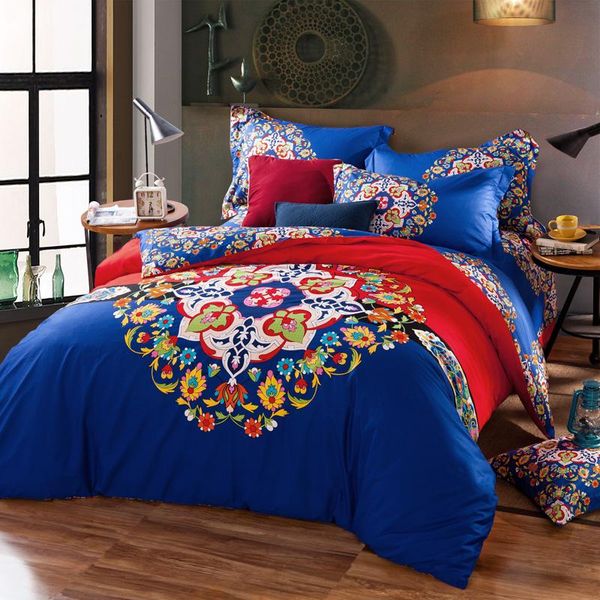 

bedding sets bohemia style 100%cotton reactive printed set duvet pillowcase cover bedspread gift red sheet discount flowers flat