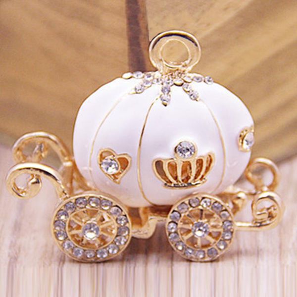 

keychains 1*cute big pumpkin carriage crystal charm keychain key, Silver