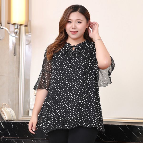 

shirts woman plus size 10xl 9xl 8xl 4xl summer chiffon elegant feminine point enlargement sleeves style women's clothes loose, White