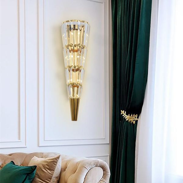 

gold crystal luxury wall sconce for living room indoor lights bedroom bedside lamp applique murale luminaire wandlamp lamps