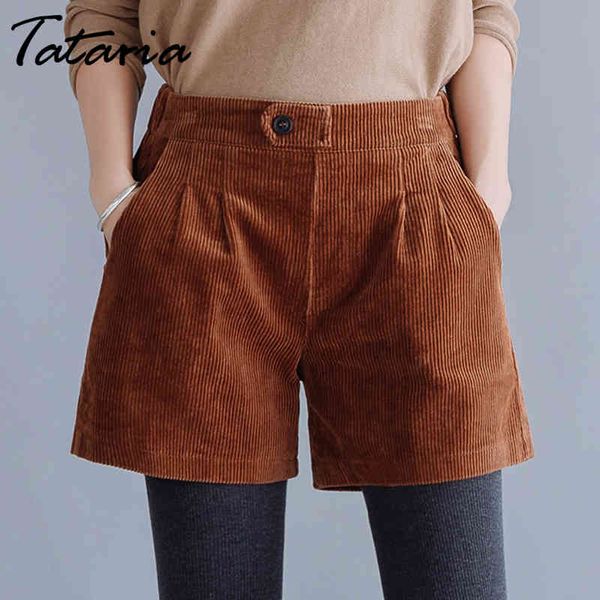 Tataria 5XL Cord-Shorts mit hoher Taille für Damen, Herbst Winter, Übergröße, Streetwear, Vintage, mit Taschen 210514