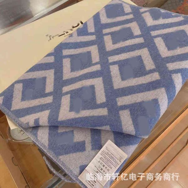 

70% off design scarf ff letter cashmere fd wool double-sided jacquard thickened warm shawl autumn and winter coffee tassel bib, Blue;gray