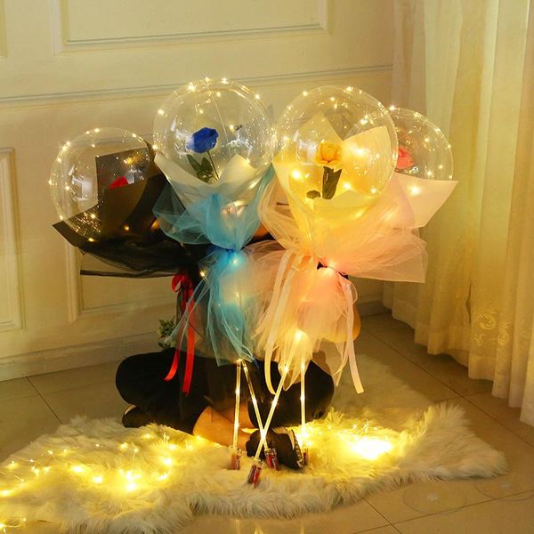 

rose flower balloon set glow artificial flowers bouquet transparent bobo ball balloons valentines' day wedding party decor decoration