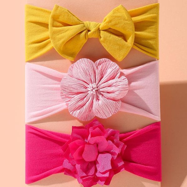 

hair accessories 3pcs/set girls headband solid color soft nylon elastic baby bows knotted born girl headbands, Slivery;white
