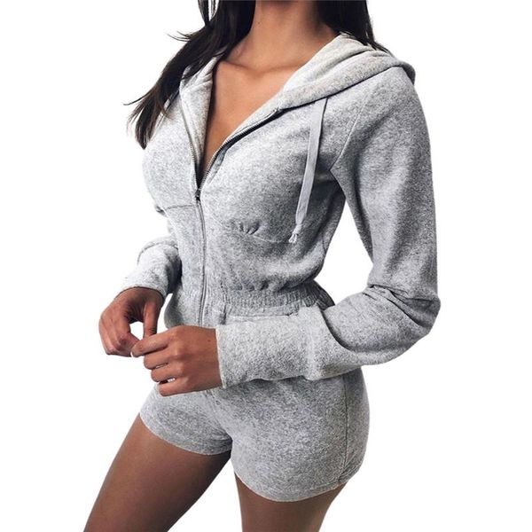 

women's jumpsuits & rompers women one-piece playsuit autumn winter warm long sleeve bodysuit daily wear solid color zipper hooded jumps, Black;white