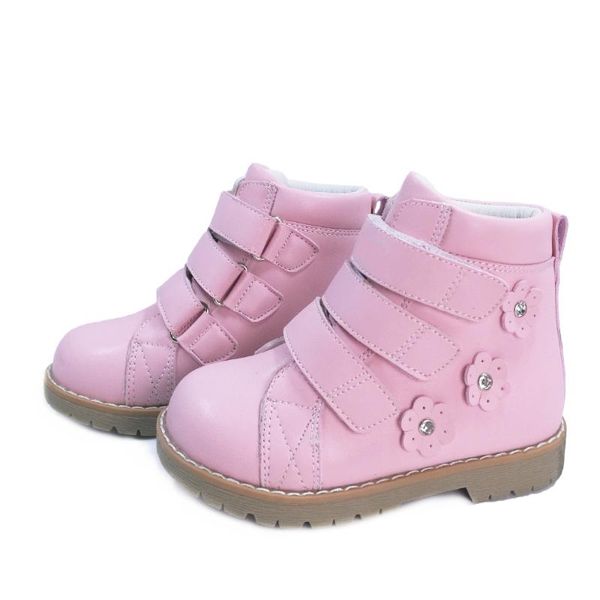 

girls pink casual shoes microfiber leather orthopedic flatfeet for children spring autumn hook and loop flower boots sneakers, Black;red
