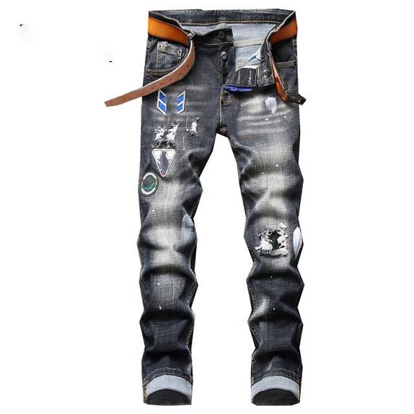 

fashion pants men jeans distressed ripped biker slim fit motorcycle biker denim for men s fashion mans black pant, Blue