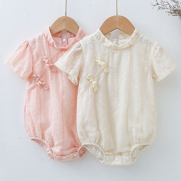 

style short sleeve cheongsam jumpsuit summer baby girls kids clothes rompers, Blue