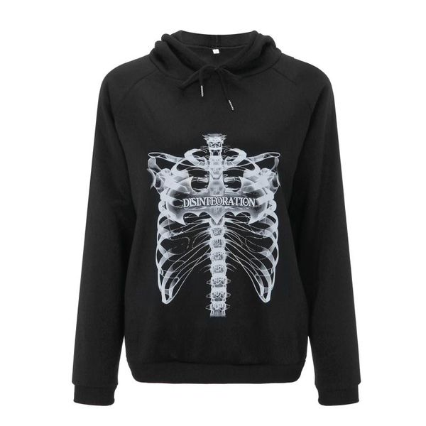 

women's hoodies & sweatshirts women autumn oversized loose black pullover skull print plus velvet hooded harajuku sweatshirt sudadera