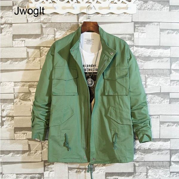 

men's jackets autumn multi-pocket bomber zipper jacket male casual korean fashion loose black green cotton coats men clothing 5xl, Black;brown