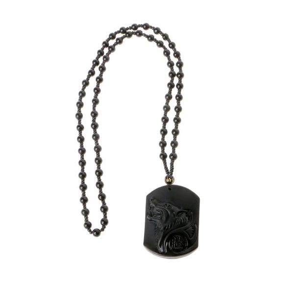 

chains hand carved natural genuine obsidian howling wolf head amulet pendant necklace, Silver