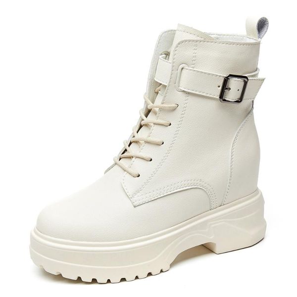 

boots autumn winter 8cm height increasing female british style split leather ankle women's shoes trend d0085, Black