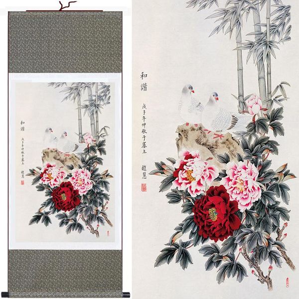 

paintings 2014 beautiful flower bird wall painting bamboo traditional chinese art home decor modern picture silk scroll
