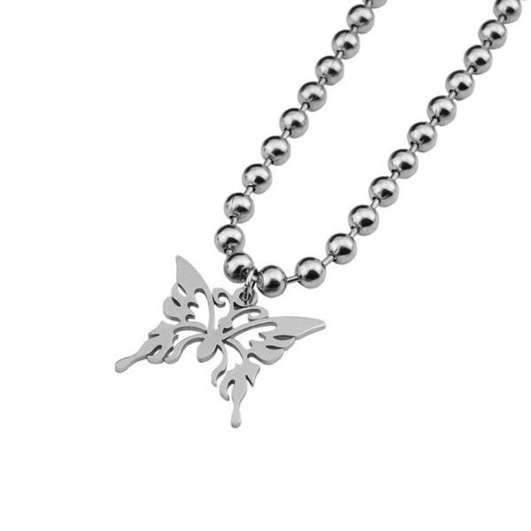 

chains c1fc butterfly stainless steel pendant necklace ball chain punk rock unisex, Silver