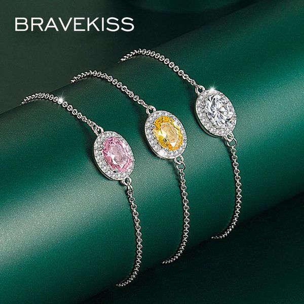 

link, chain bravekiss luxury delicate workmanship 3 colos white pink yellow oval cz bracelet jewelry gift for women bracelets ub0235, Black