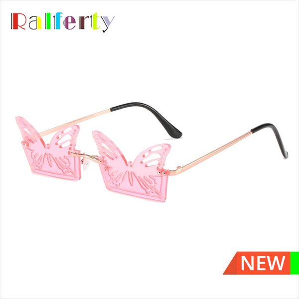 

ralferty designer pink butterfly glasses for women decorative women's sunglasses 2021 brand rimless ocean lenses eyewear y1723, White;black
